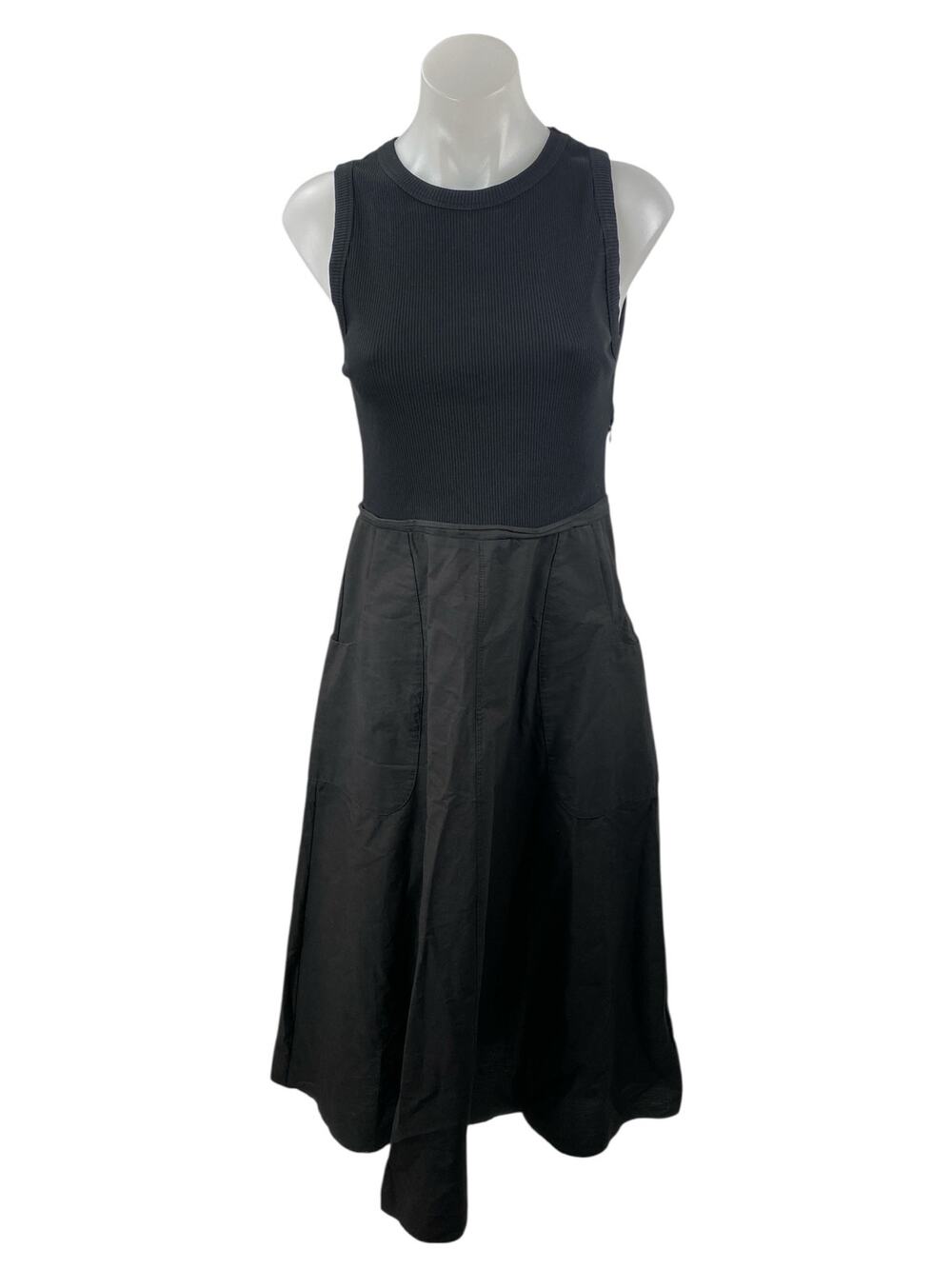 Zara Black Sleeveless Ribbed Knit Tank Fit & Flare A Line Midi Dress Size S